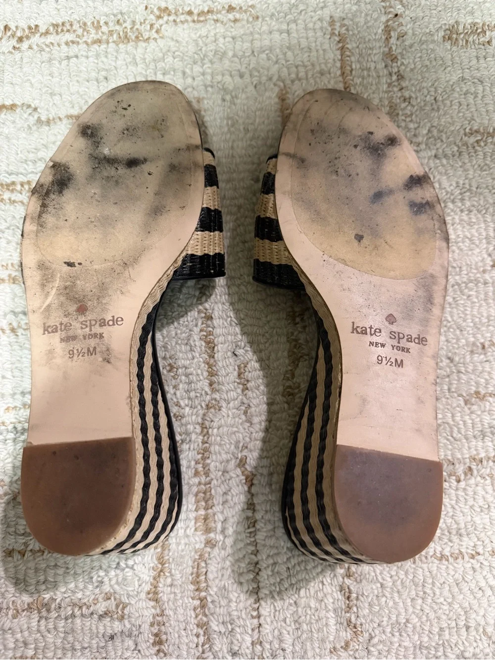 kate spade Black & Natural Striped Woven Slide Mules